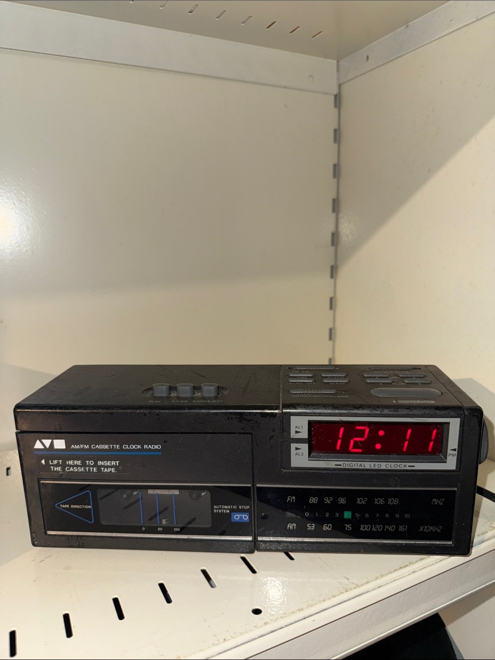 Black AM/FM Cassette Clock Radio with Digital LED Display vintage